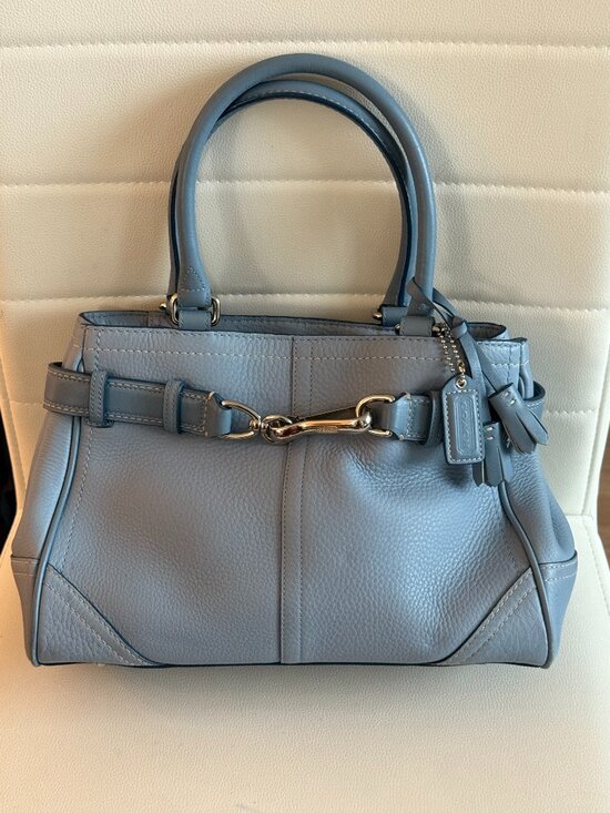 Coach Handbags - RARE Vintage Y2K Coach Hamptons Light Blue Leather Belted Carryall Satchel Bag